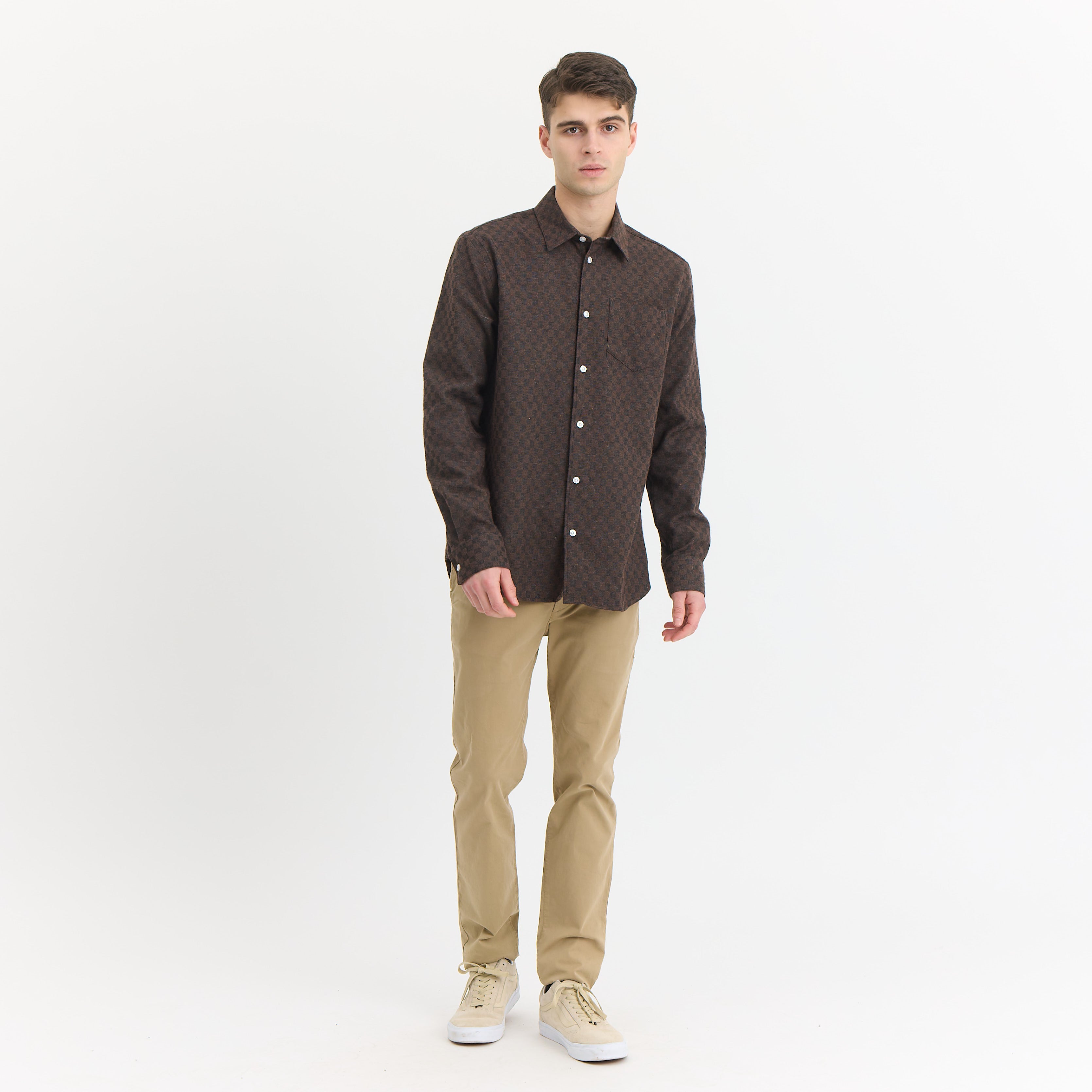 By Garment Makers Bob Checked Shirt Premium Shirt LS 3000 Ebony Brown