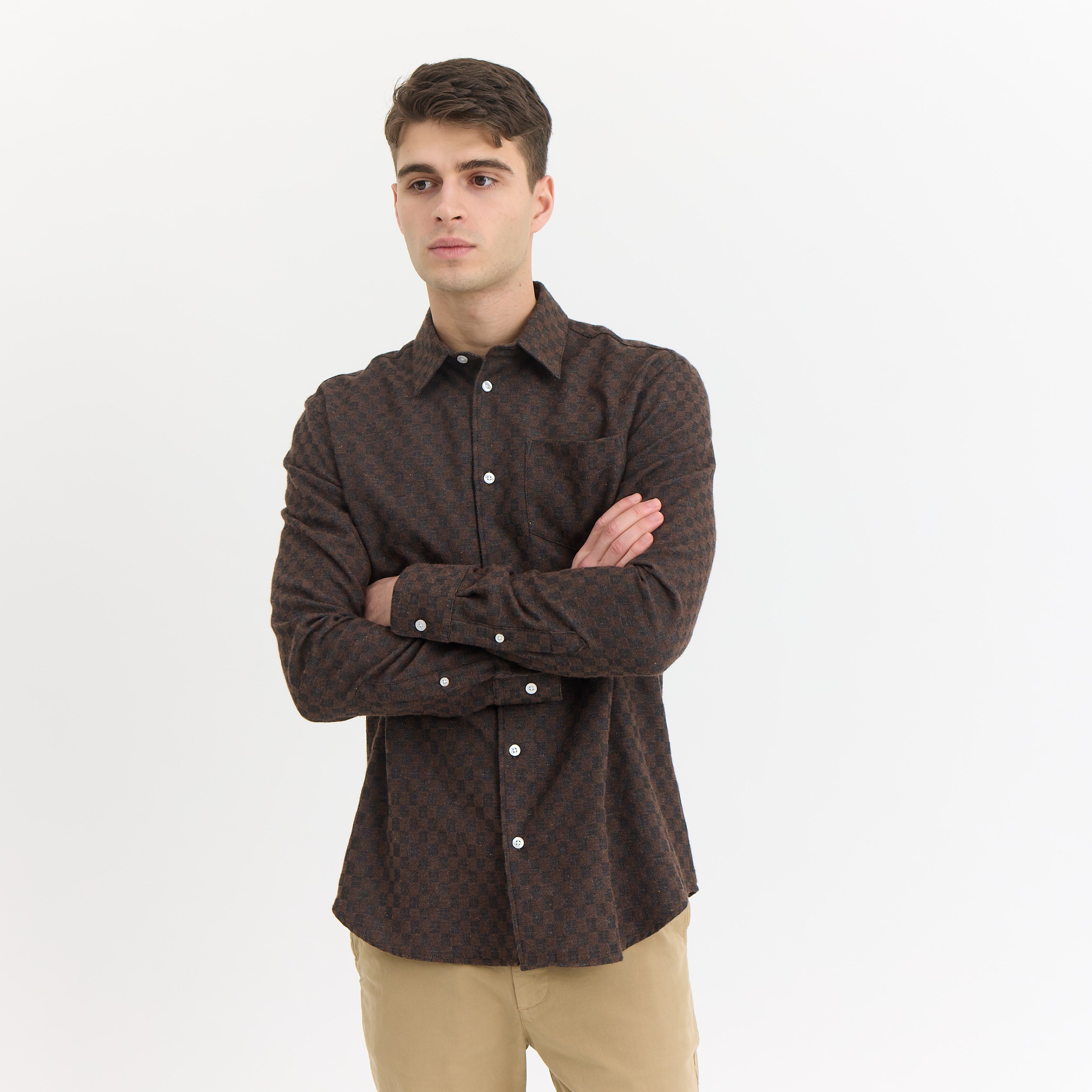 By Garment Makers Bob Checked Shirt Premium Shirt LS 3000 Ebony Brown
