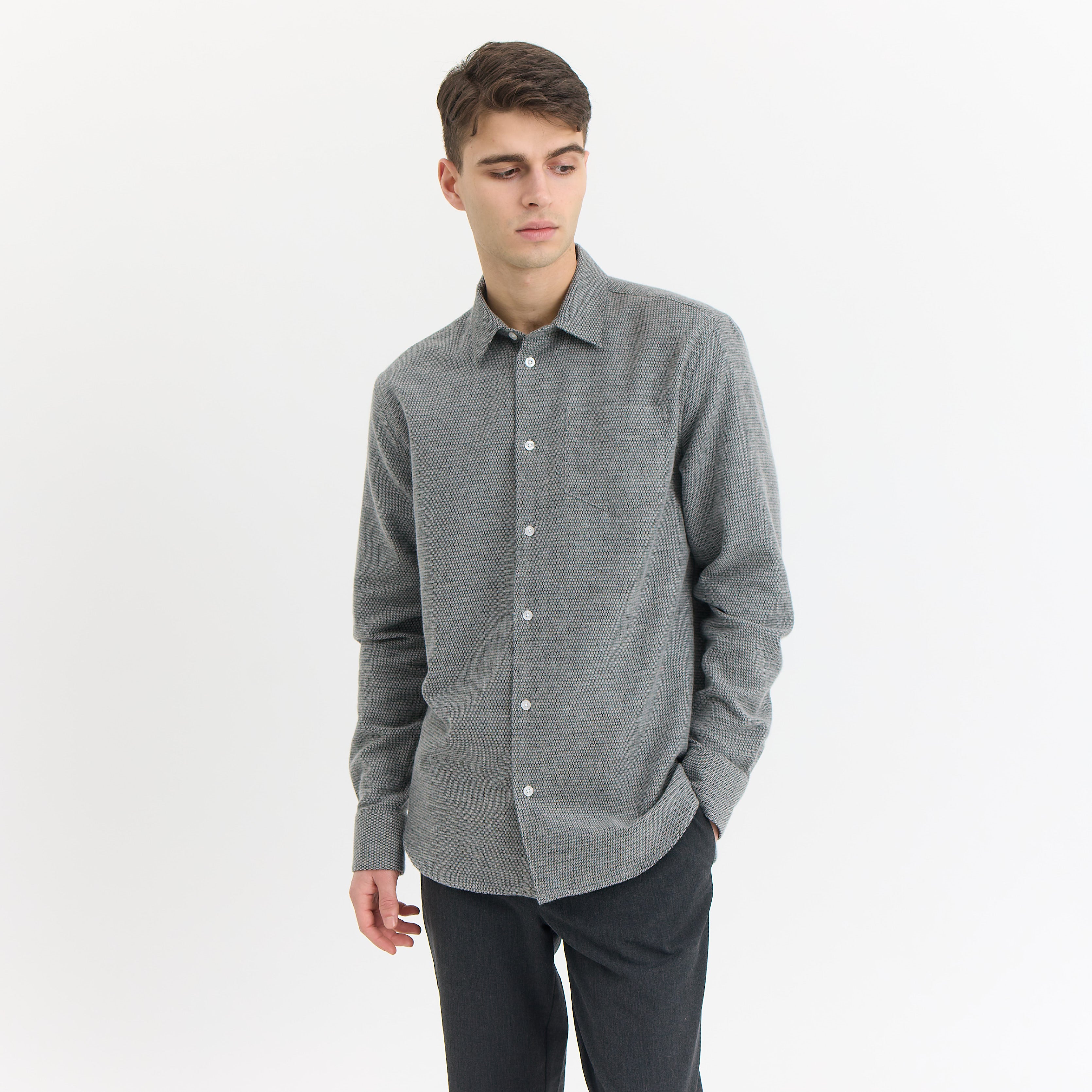 By Garment Makers Bob Structured Shirt Premium Shirt LS 0090 Grey Melange