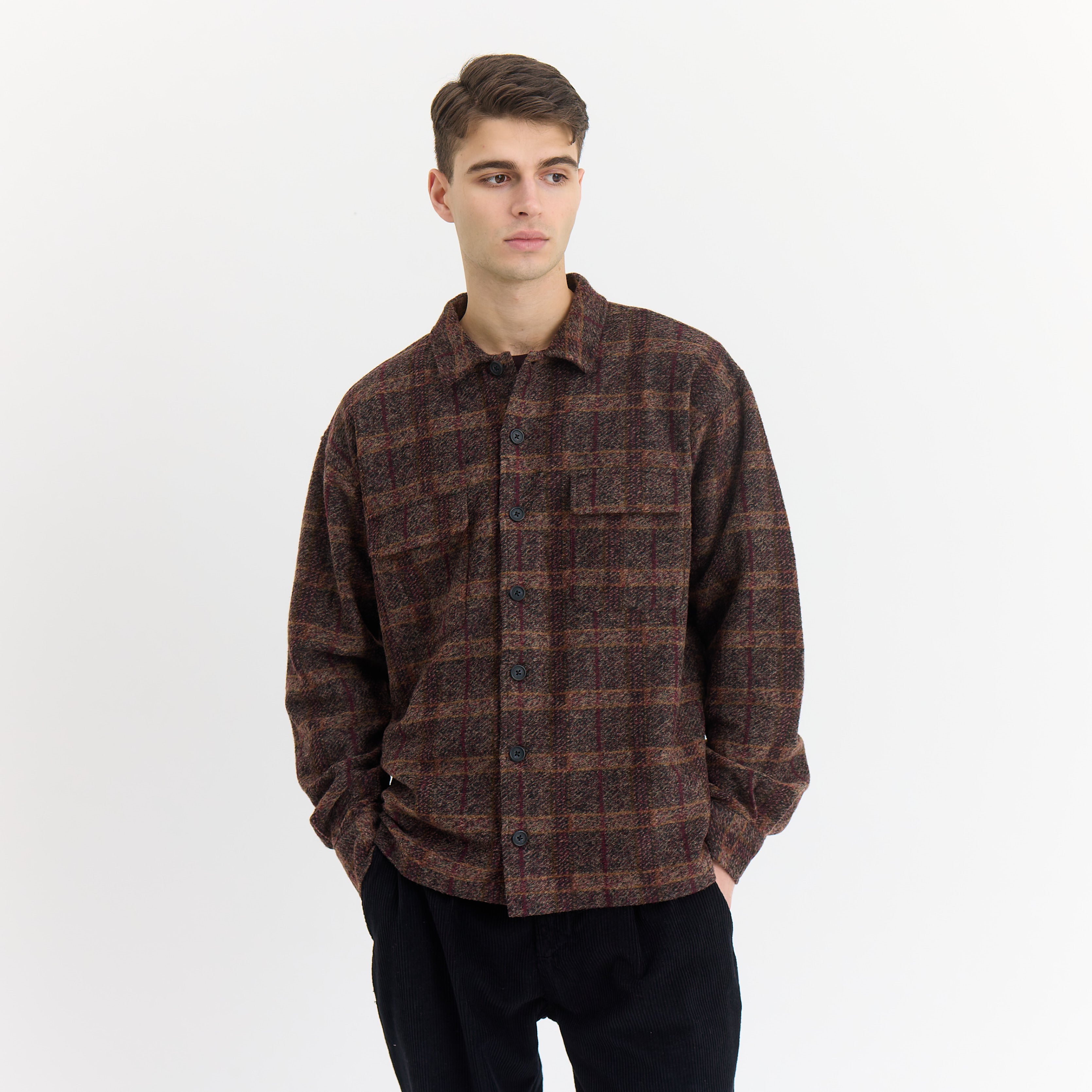 By Garment Makers Lennox Wool Overshirt Wood - Recycled Shirt LS 3000 Ebony Brown